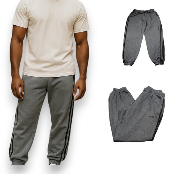 Adidas Sweatpants Mens Medium Gray Comfortable Pockets Drawstrings 3 Stripes - Picture 1 of 8